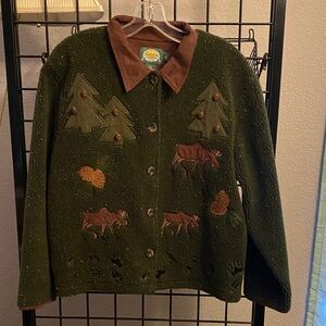 Cabela's Forest Green Jacket with Moose and Tree Accents